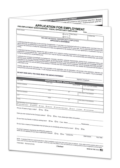 Application for Employment - EMP-1 - Qty. 50
