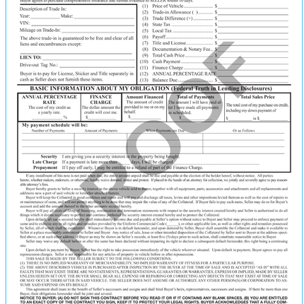 Bill of Sale / Sale Contract / Security Agreement / Disclosure Statement