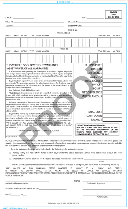 Bill of Sale / Contract Form