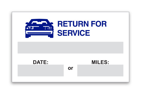 Static Cling Reminders - Return for Service Blue Car - BOX of 100