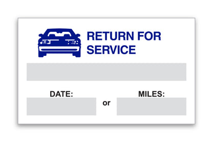 Static Cling Reminders - Return for Service Blue Car - BOX of 100