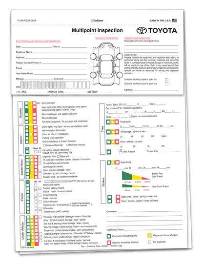 Toyota Multi-Point Vehicle Checkup - 3 Part - Qty. 250