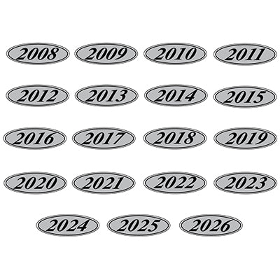Oval Year Model Stickers - Black on Silver
