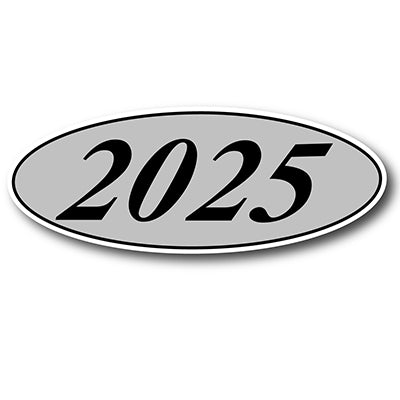 Oval Year Model Stickers - Black on Silver