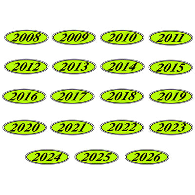 Oval Year Model Stickers - Black on Green
