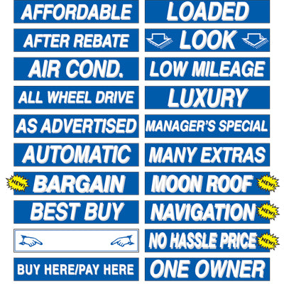 Adhesive Windshield Slogan - Blue and White