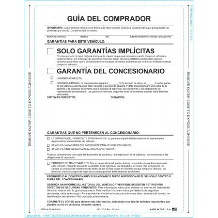 SPANISH IMPLIED WARRANTY No Lines - Interior