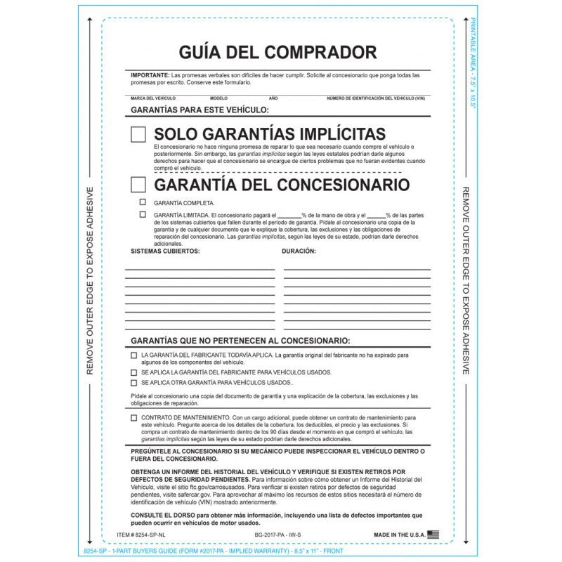 SPANISH IMPLIED WARRANTY - Exterior