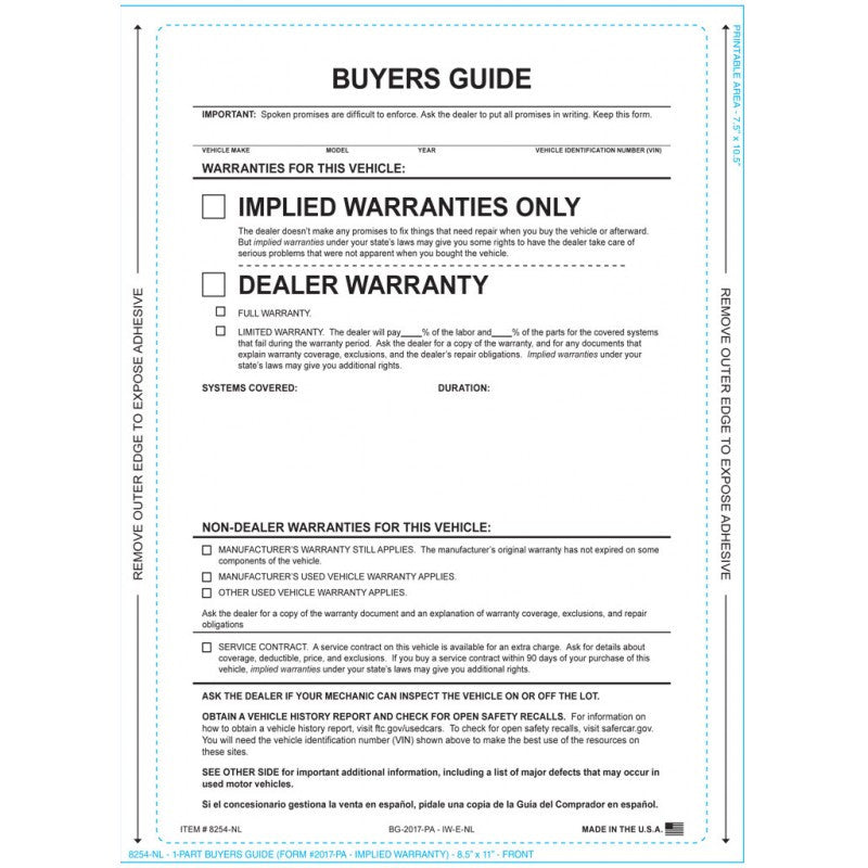 IMPLIED WARRANTY No Lines - Interior