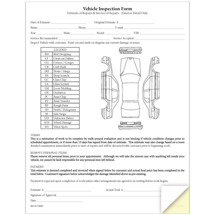 Vehicle Inspection and Estimate Form
