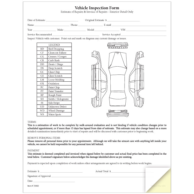 Vehicle Inspection and Estimate Form
