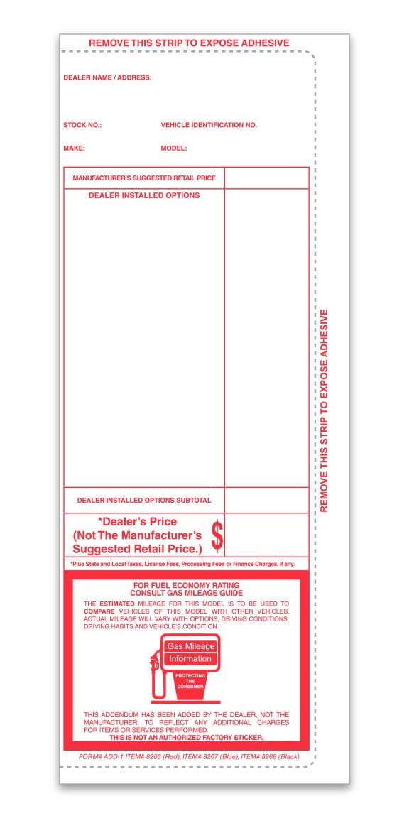 Pre-Printed Addendum Stickers with Permanent Adhesive