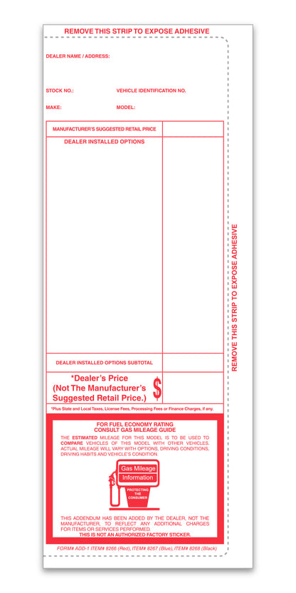 Pre-Printed Addendum Stickers with Permanent Adhesive