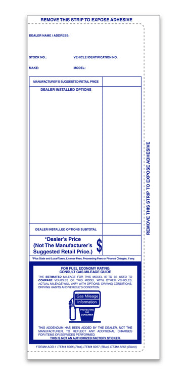 Pre-Printed Addendum Stickers with Permanent Adhesive