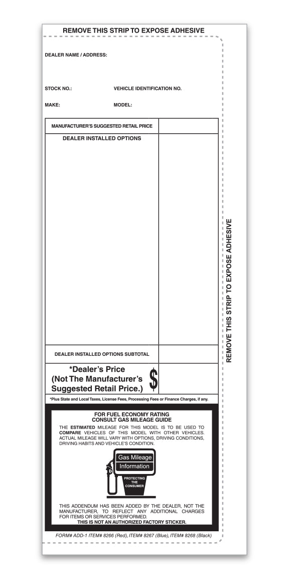 Pre-Printed Addendum Stickers with Permanent Adhesive