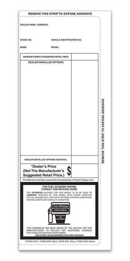 Pre-Printed Addendum Stickers with Permanent Adhesive