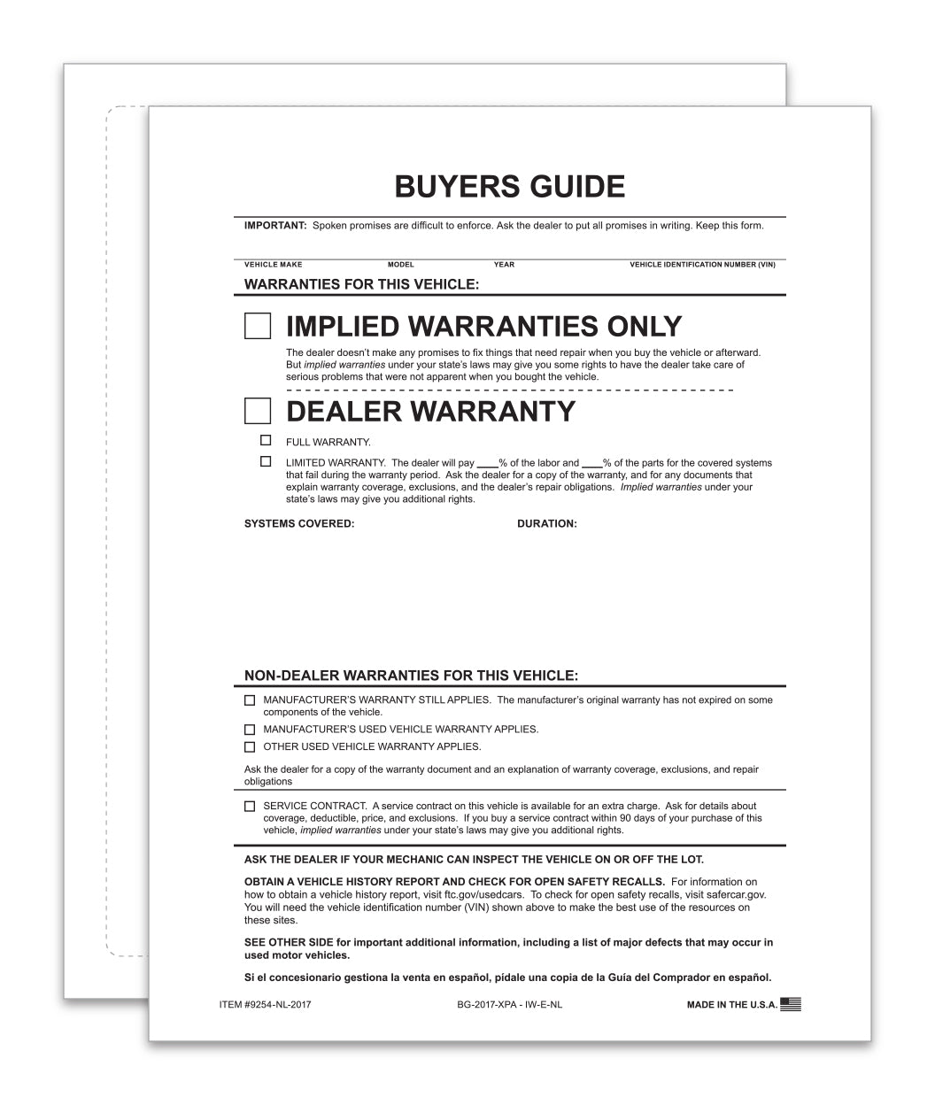 IMPLIED WARRANTY No Lines - Exterior