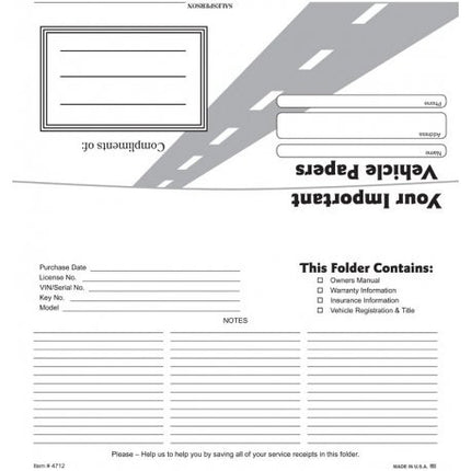 Vehicle Paper Wallets - Stock